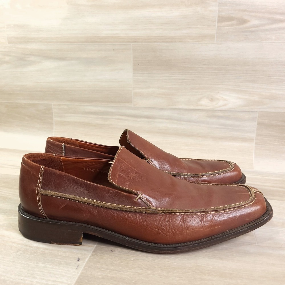 Donald J Pliner Perugia Loafers Mens 11.5 Brown Leather Square Toe Made in Italy